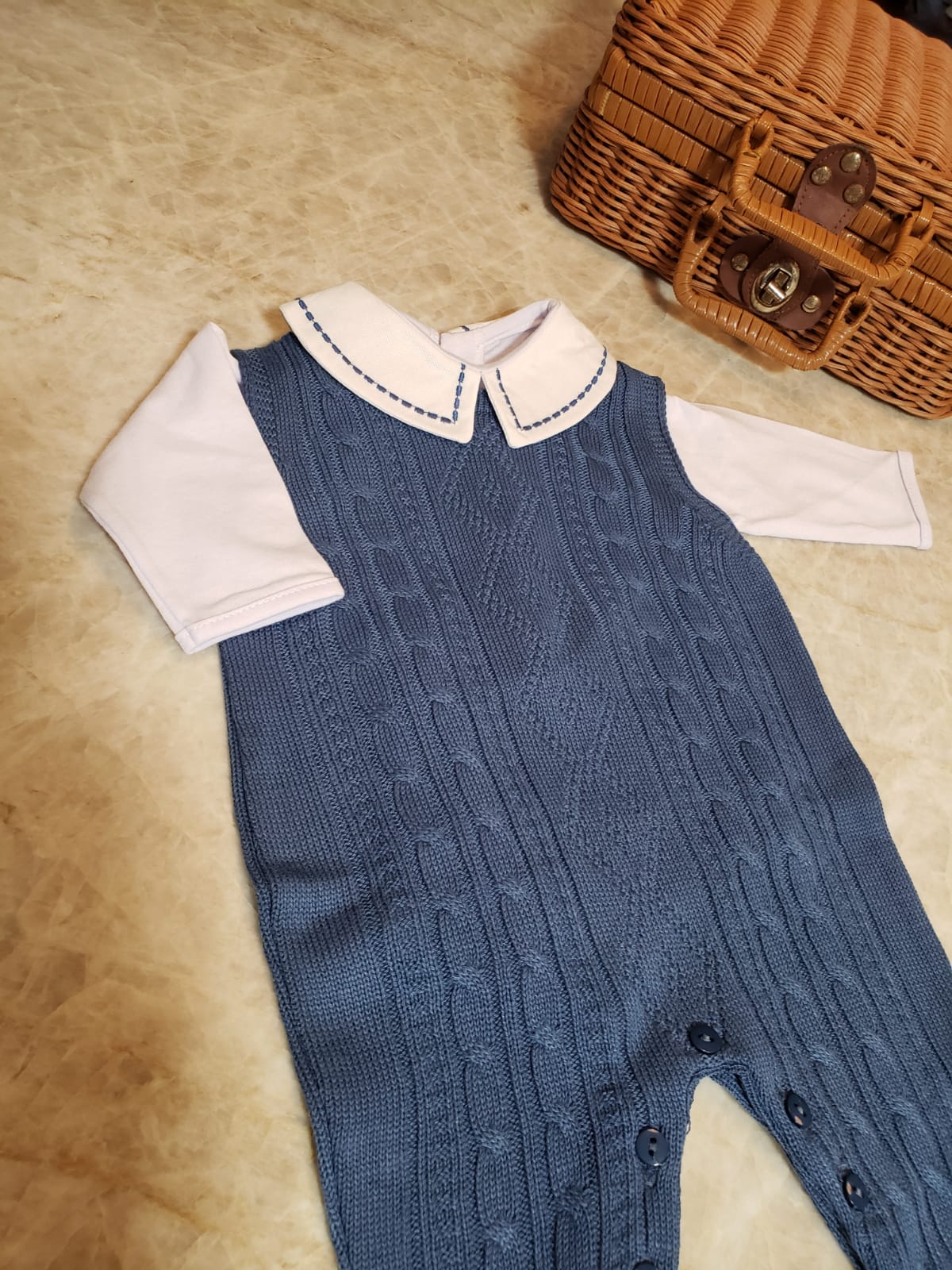 Macacão Azul Jeans Tricot
